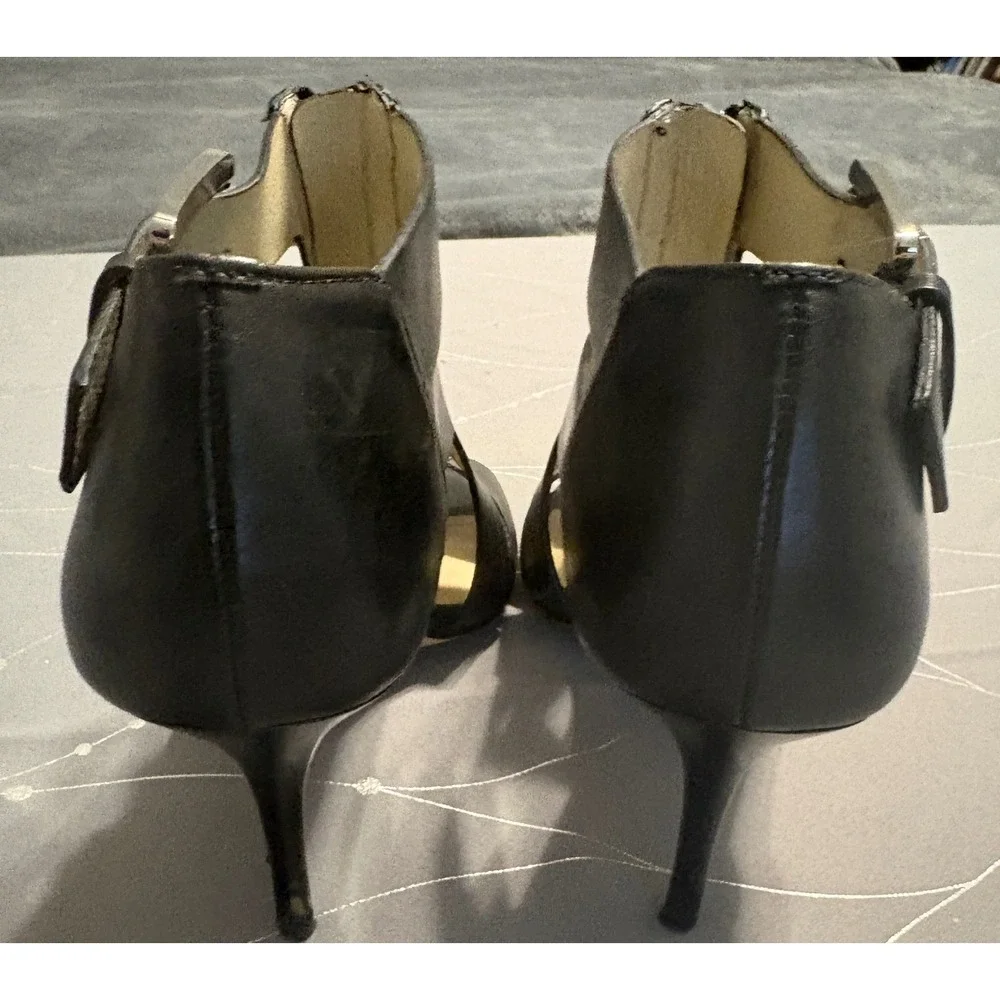 Michael Kors Black Leather Zipper Cage Heels Sandals PW14J Womens 6.5M